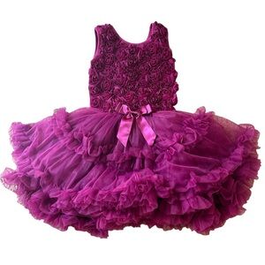Popatu | Adorable Burgundy Dress with Rosette Bodice and Tutu Skirt